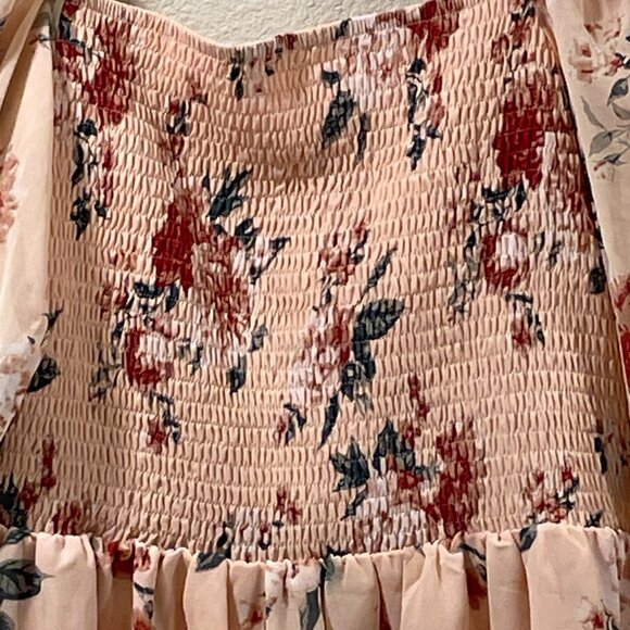 EXLURA (NWT) Empire 3/4 Sleeve Peasant Ruffle Mini Dress, Peach/Pink Multi - L - Picture 7 of 12